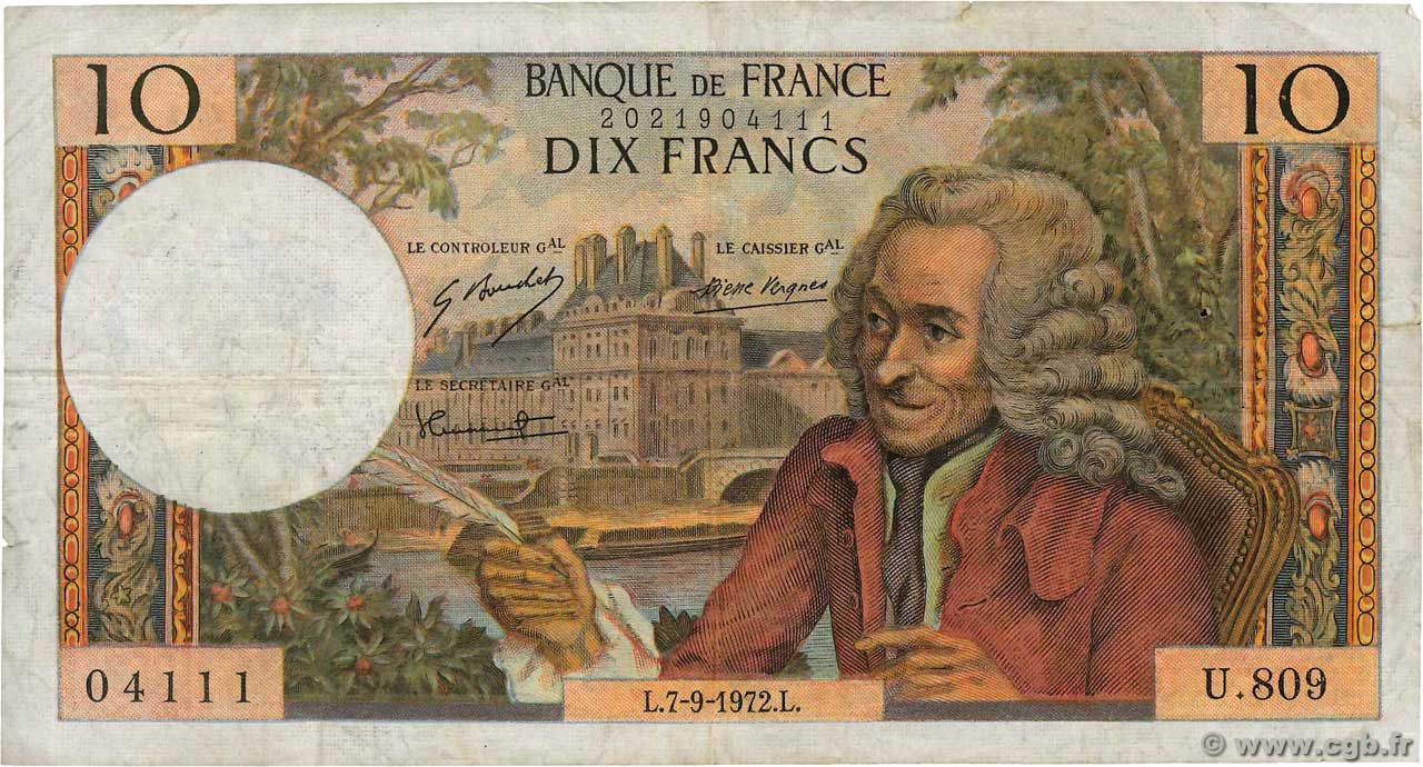 10 Francs VOLTAIRE FRANCE  1972 F.62.58 TB