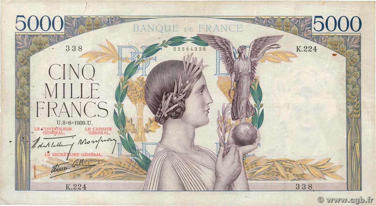 5000 Francs VICTOIRE Impression à plat FRANCIA  1939 F.46.07 RC+