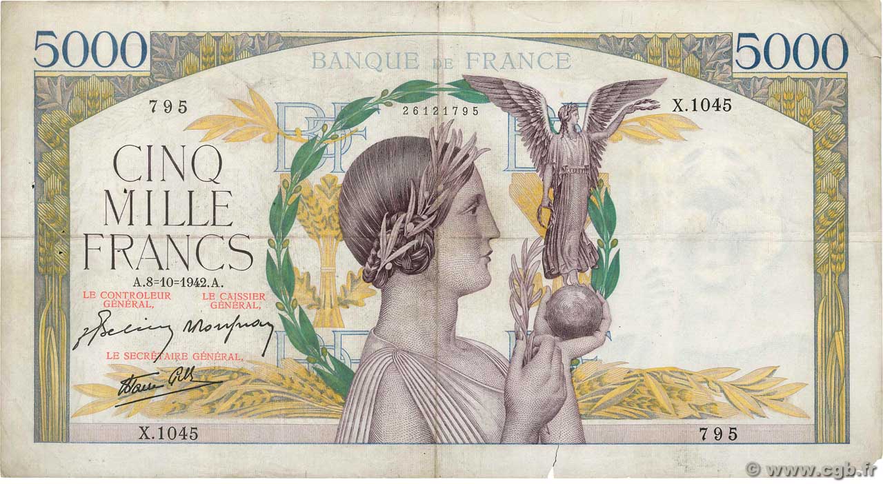 5000 Francs VICTOIRE Impression à plat FRANCE  1942 F.46.42 TB