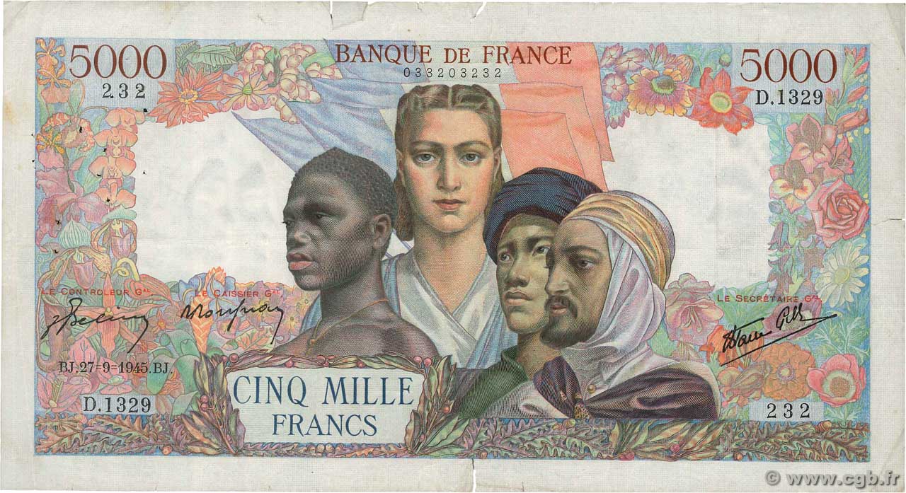 5000 Francs EMPIRE FRANÇAIS FRANKREICH  1945 F.47.45 fS