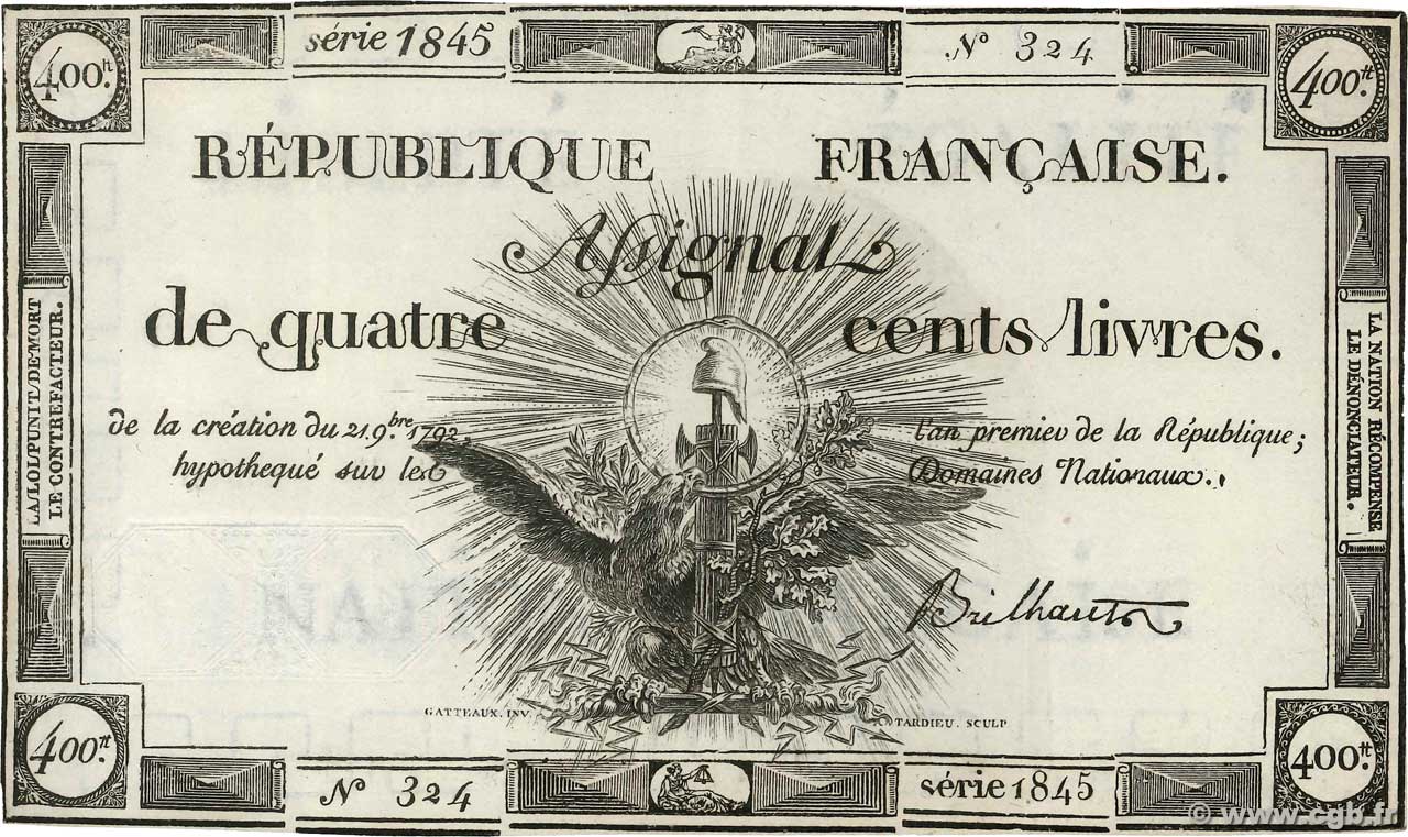 400 Livres FRANCE  1792 Laf.163 SUP