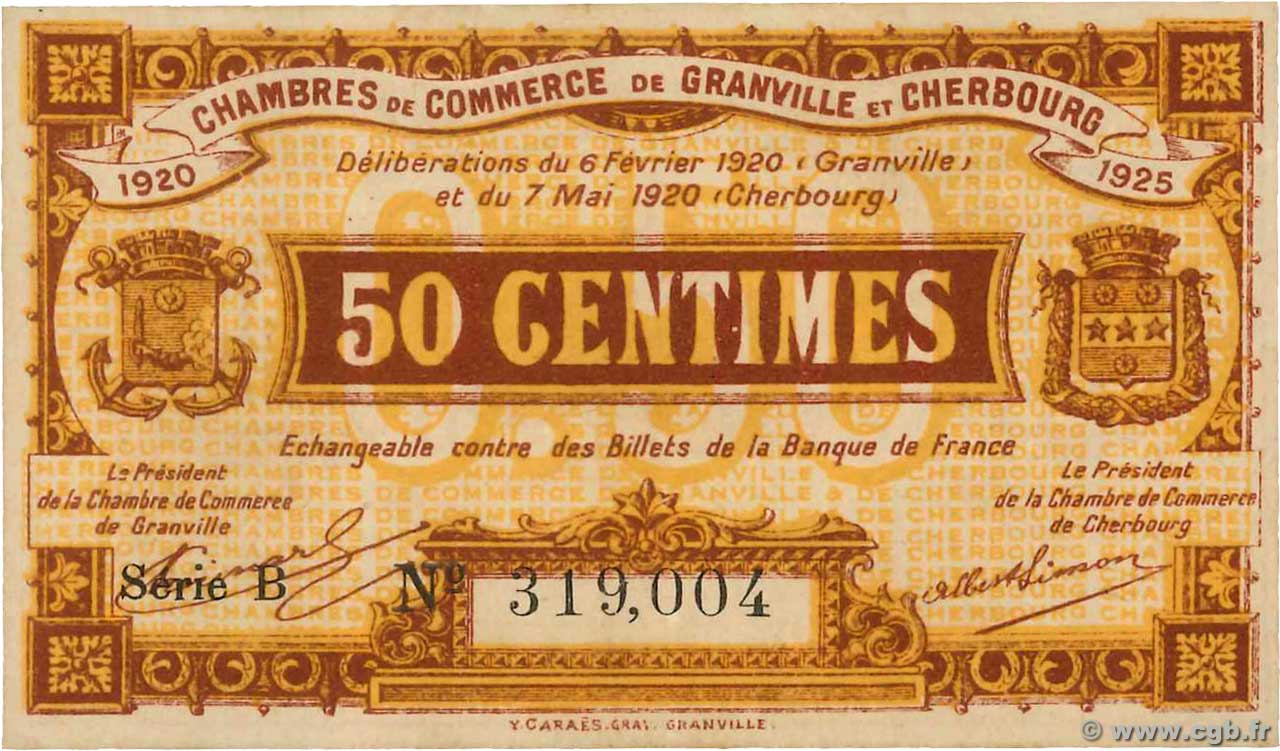 50 Centimes FRANCE régionalisme et divers Granville et Cherbourg 1920 JP.061.01 pr.NEUF
