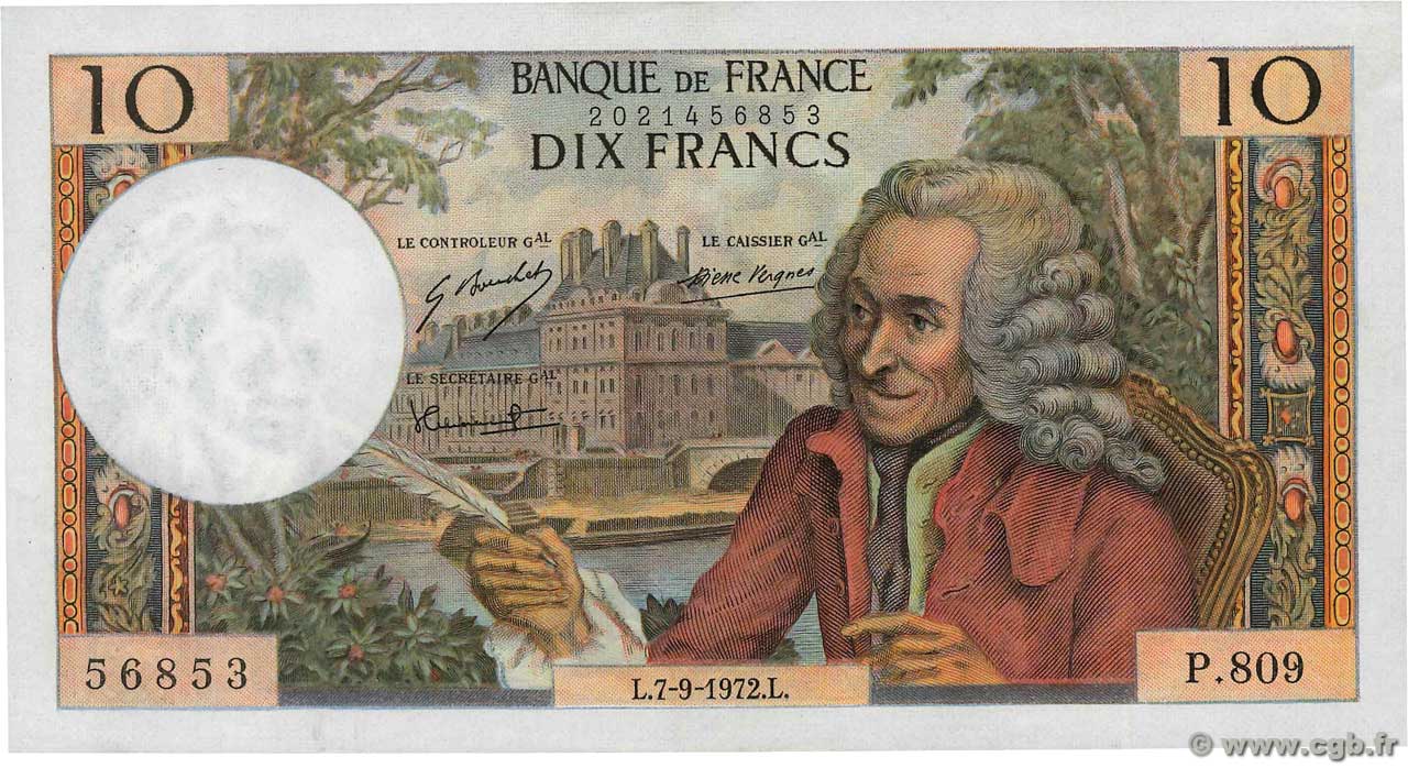 10 Francs VOLTAIRE FRANCIA  1972 F.62.58 EBC+