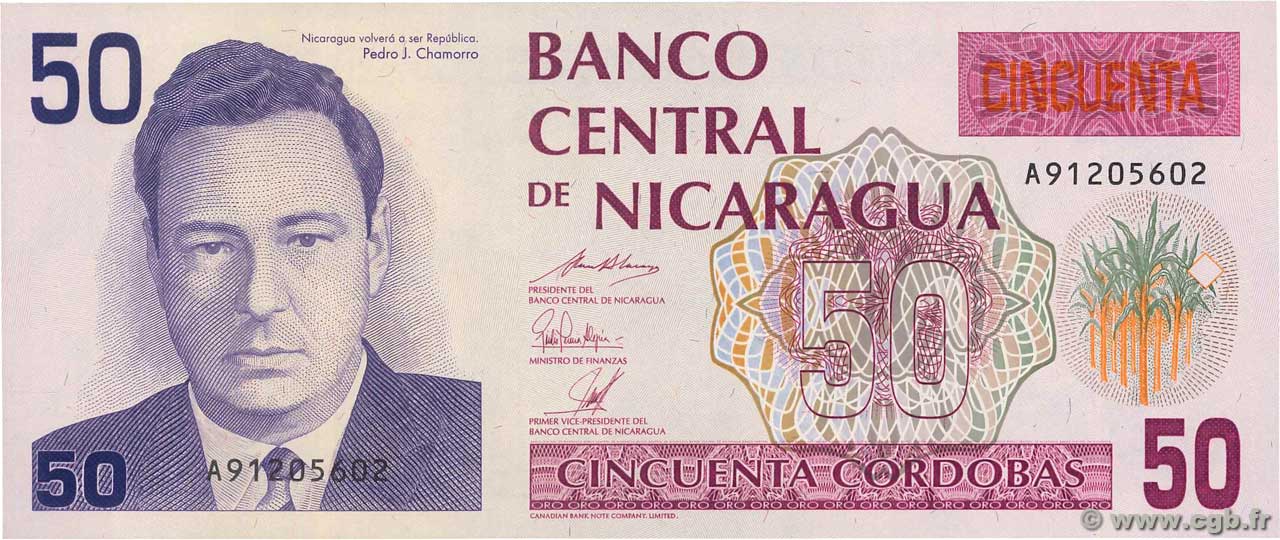 50 Cordobas NICARAGUA  1991 P.177a UNC