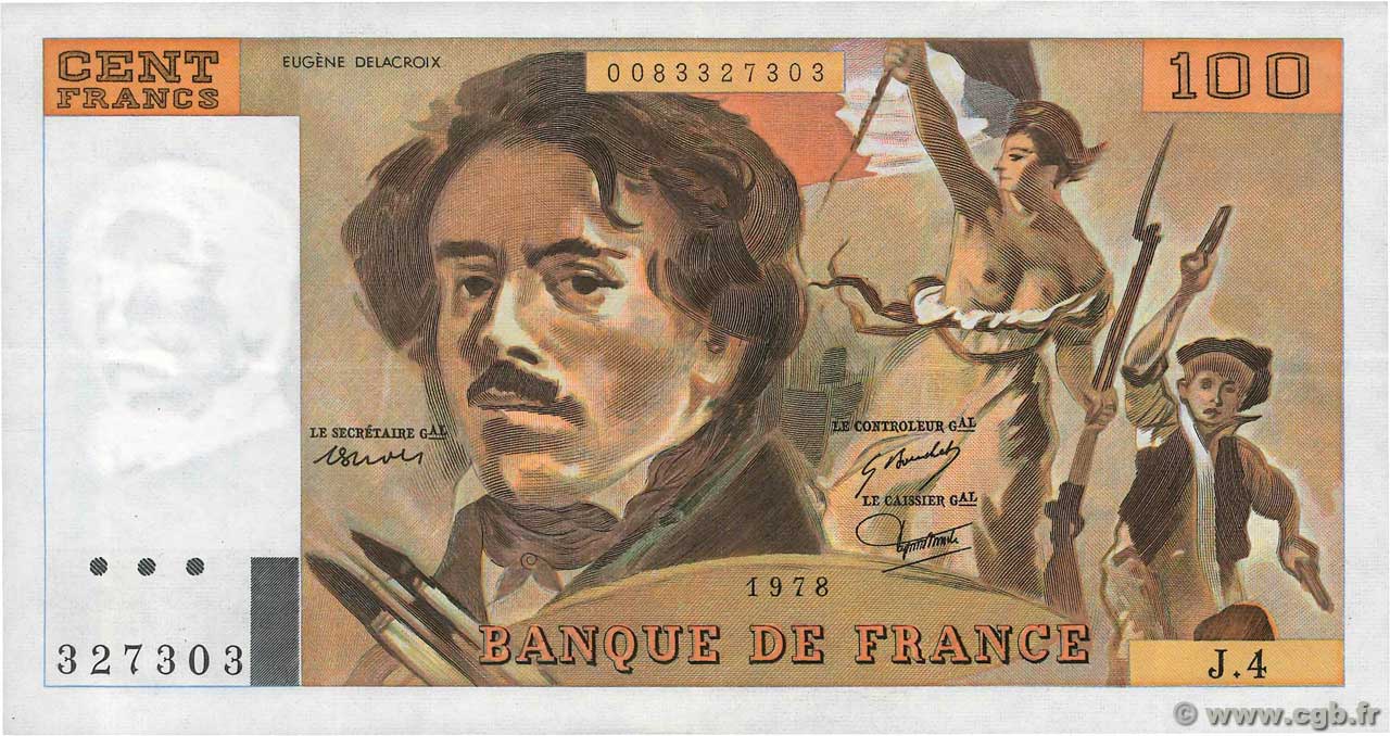 100 Francs DELACROIX modifié FRANCE  1978 F.69.01c SUP