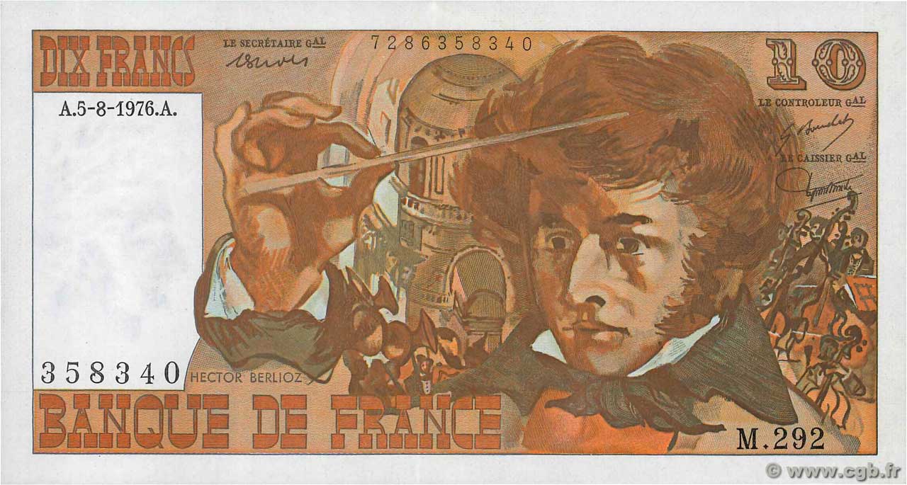 10 Francs BERLIOZ FRANCE  1976 F.63.20 AU-