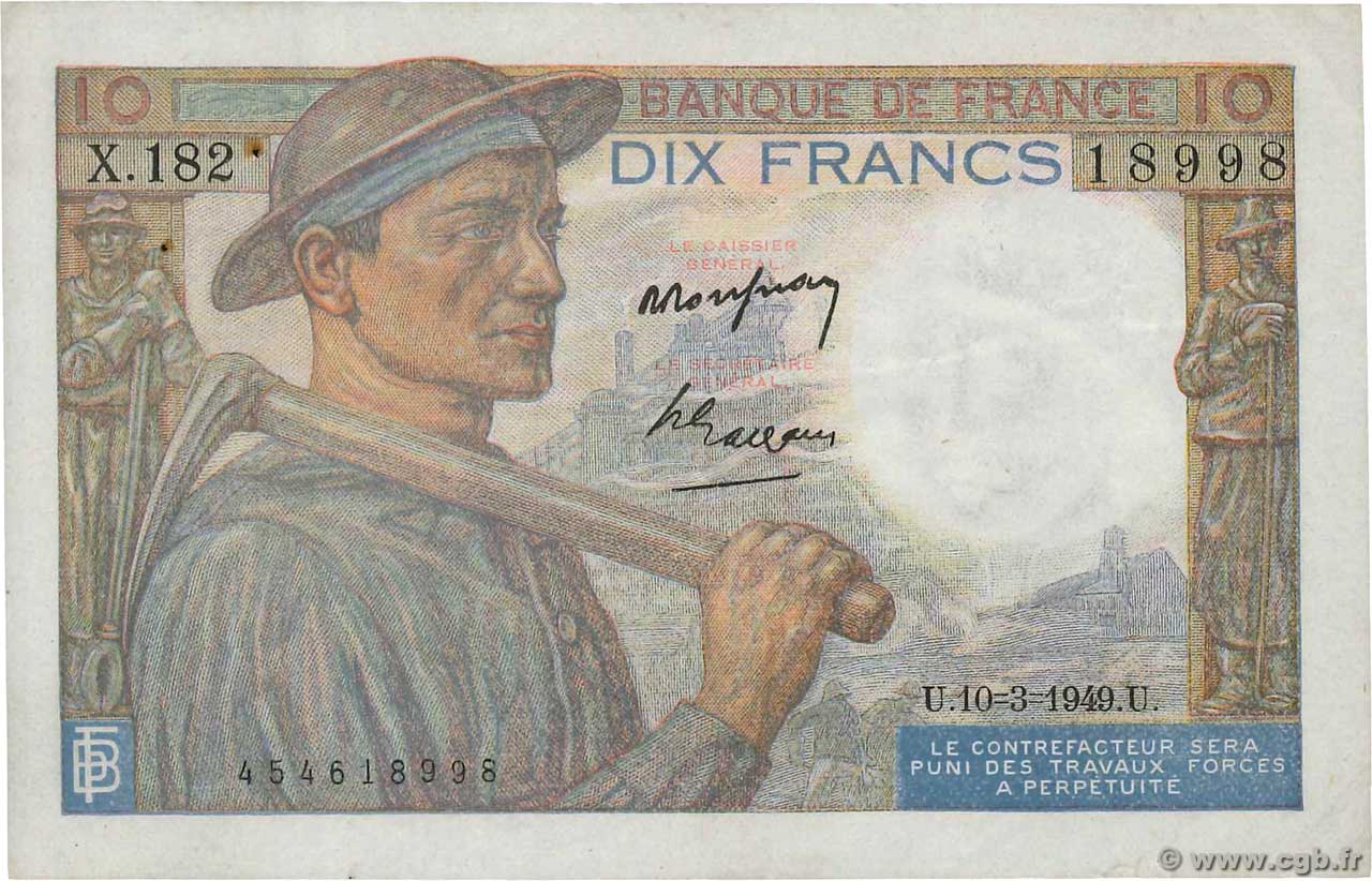 10 Francs MINEUR FRANCIA  1949 F.08.20 MBC