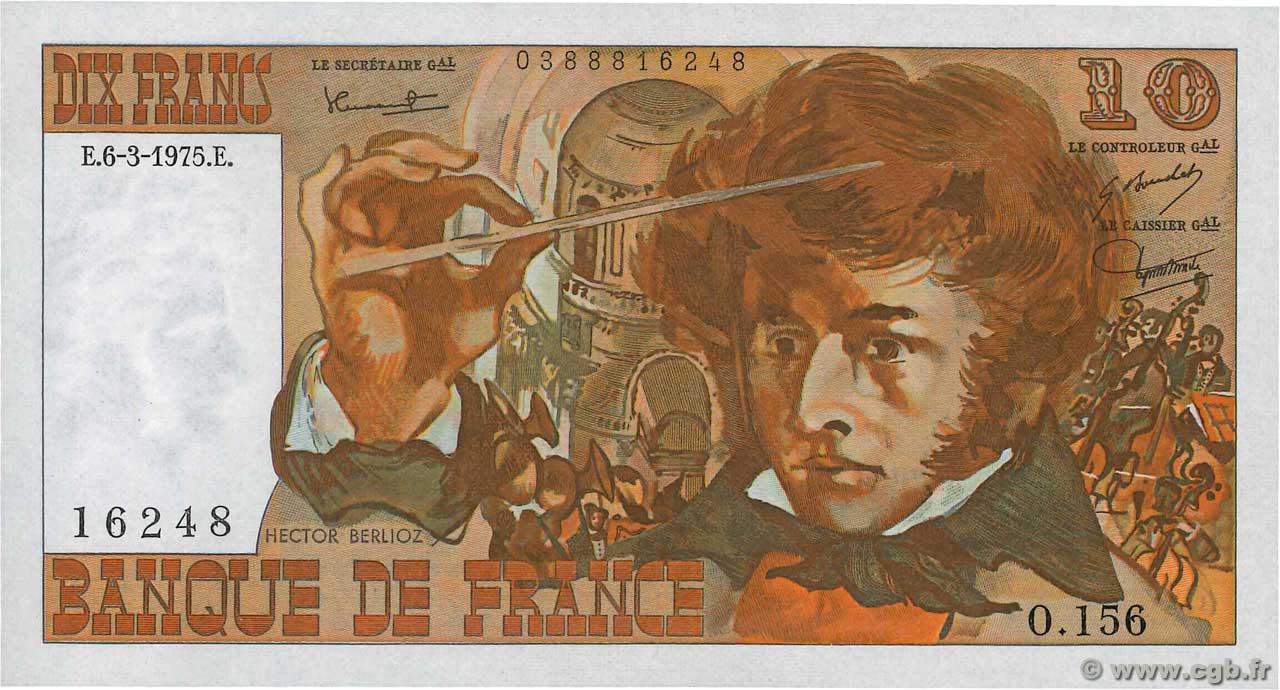 10 Francs BERLIOZ FRANCE  1975 F.63.09 AU