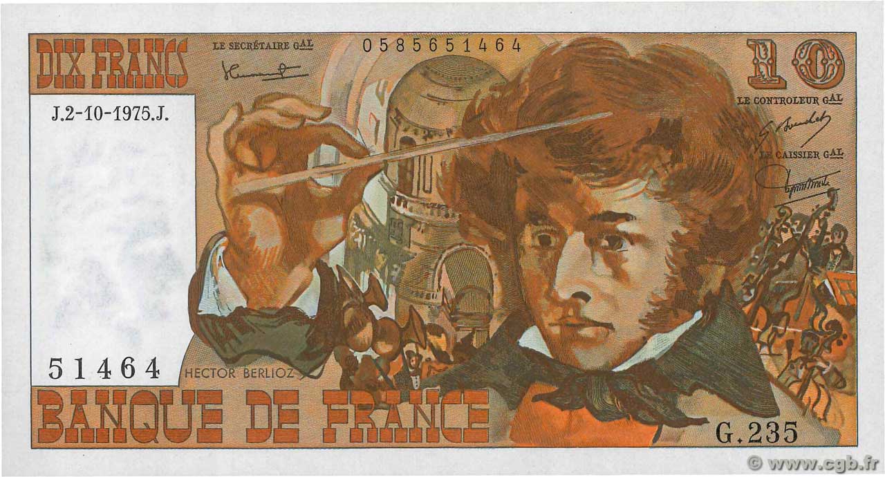 10 Francs BERLIOZ FRANCIA  1975 F.63.13 AU