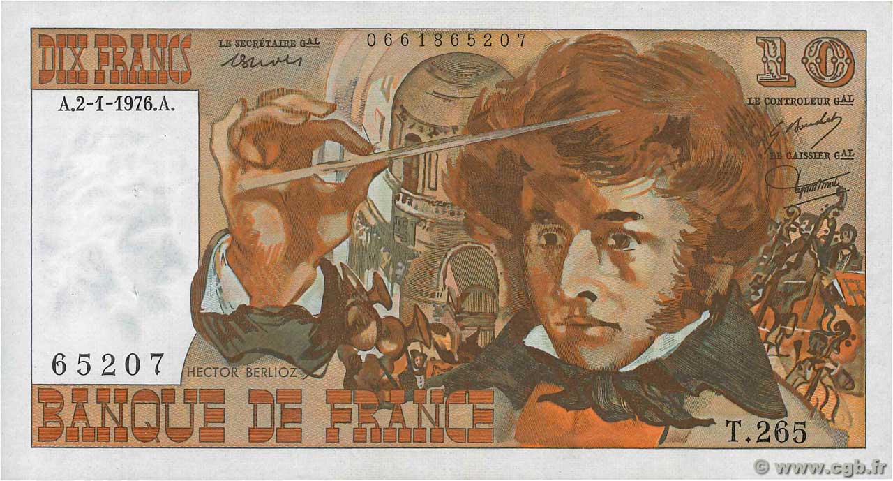 10 Francs BERLIOZ FRANCE  1976 F.63.16 XF