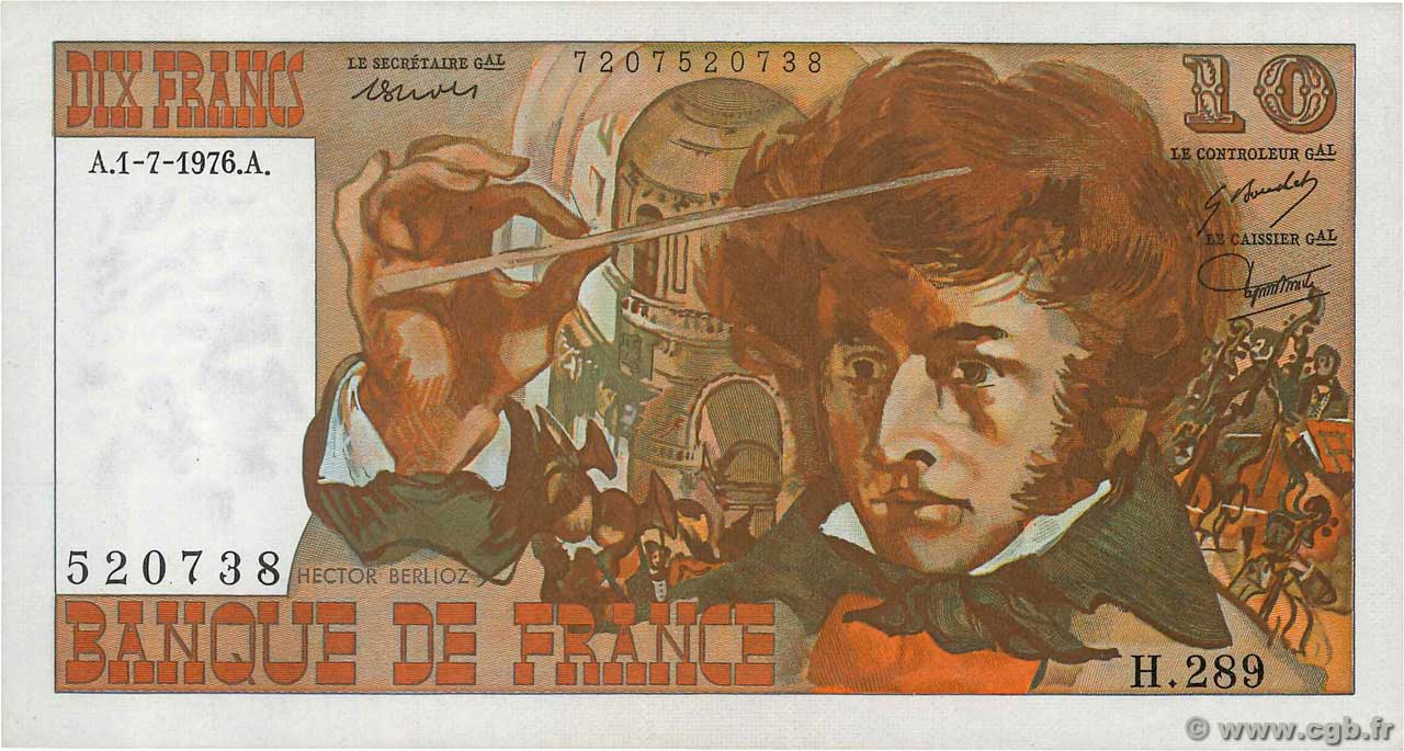 10 Francs BERLIOZ FRANCE  1976 F.63.19 XF