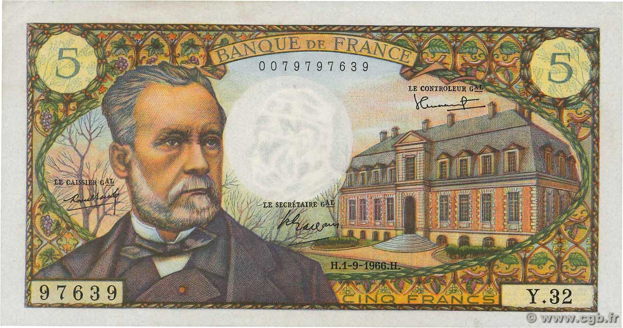 5 Francs PASTEUR FRANCIA  1966 F.61.03 EBC+