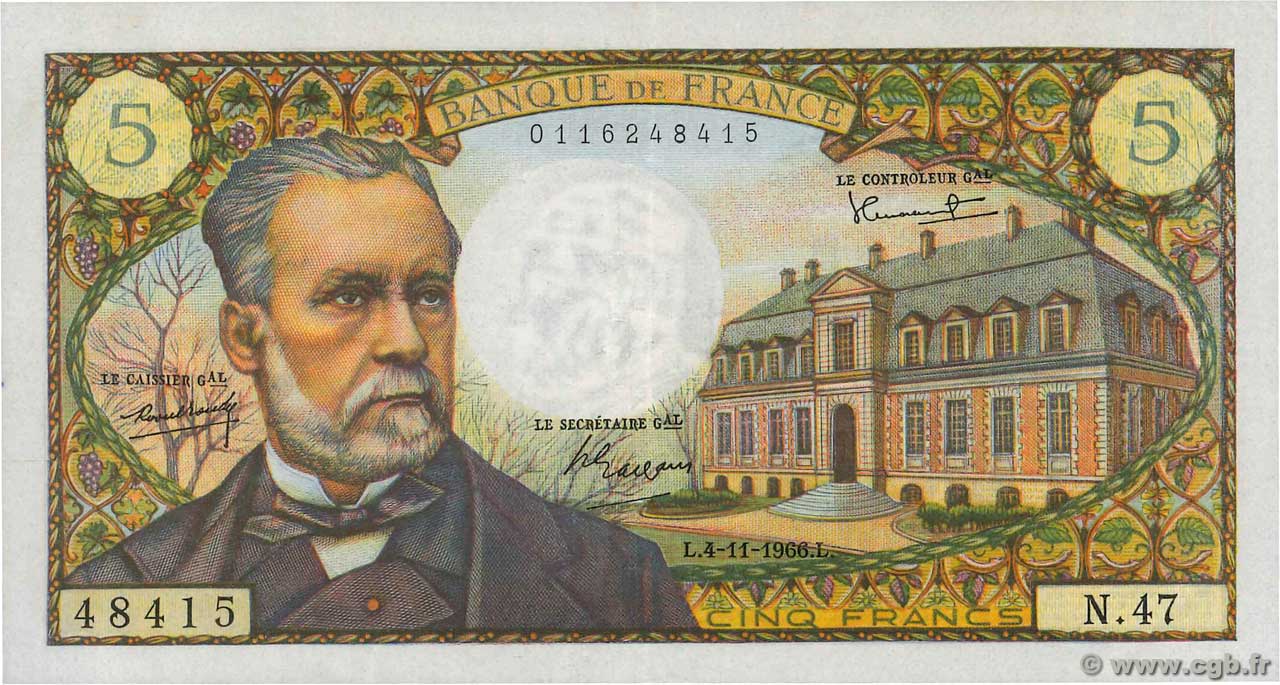 5 Francs PASTEUR FRANKREICH  1966 F.61.04 SS