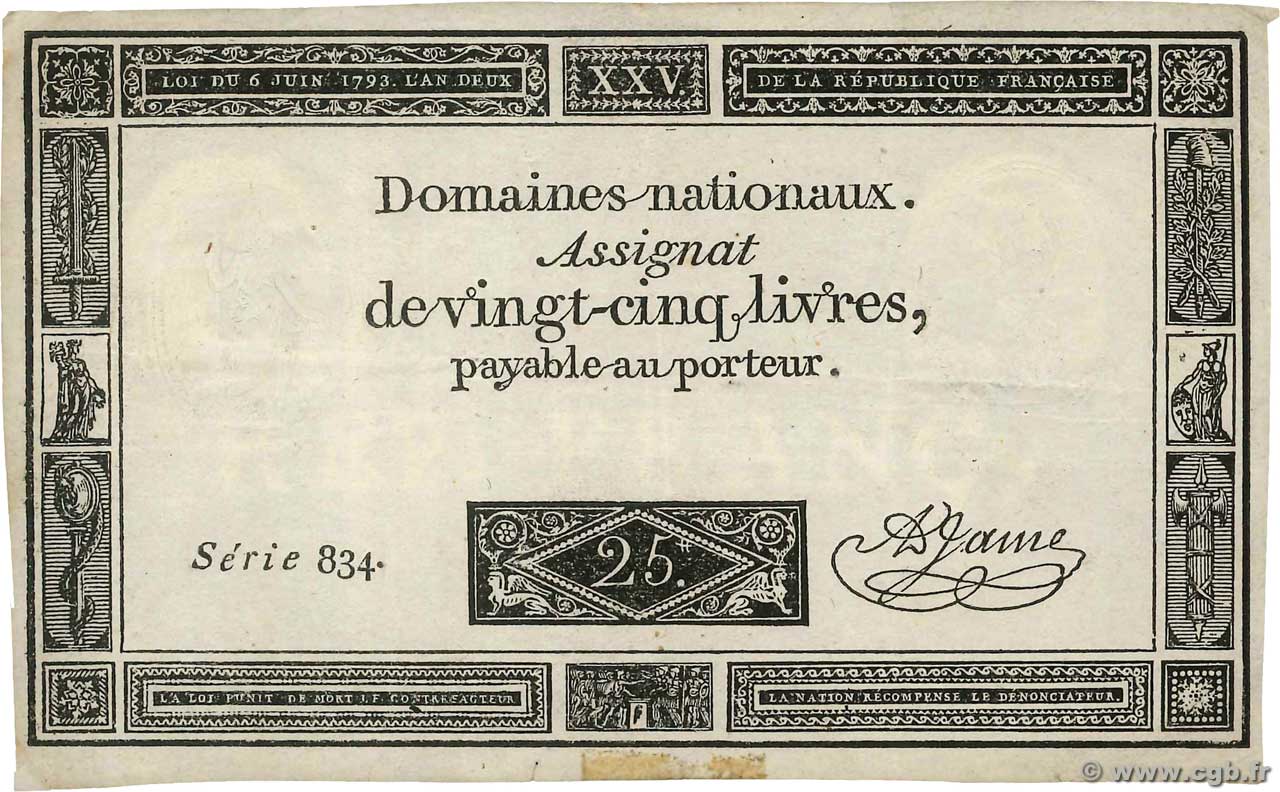 25 Livres FRANCE  1793 Ass.43a VF
