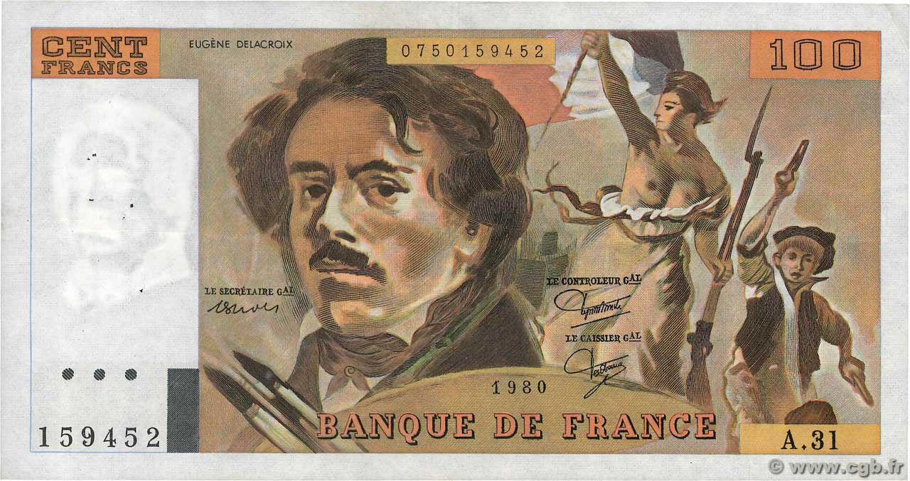 100 Francs DELACROIX modifié FRANCIA  1980 F.69.04a BB