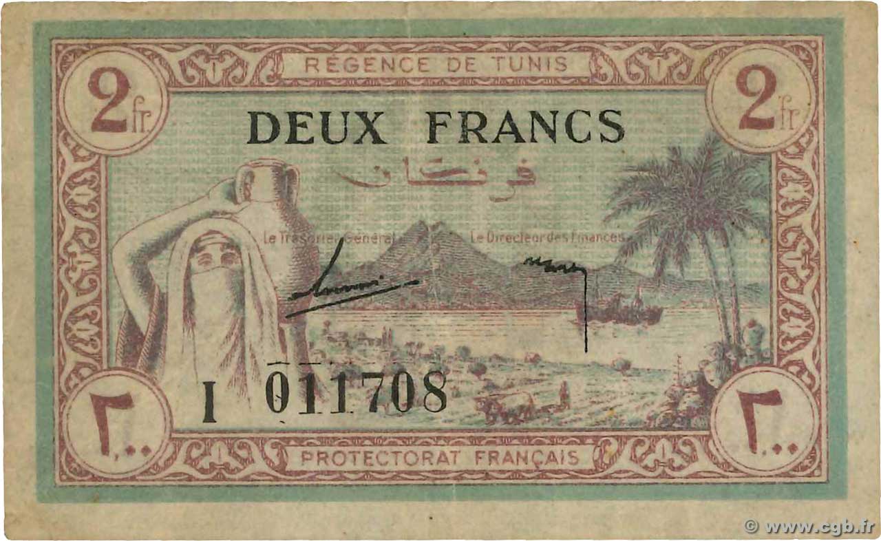 2 Francs TúNEZ  1943 P.56 BC+