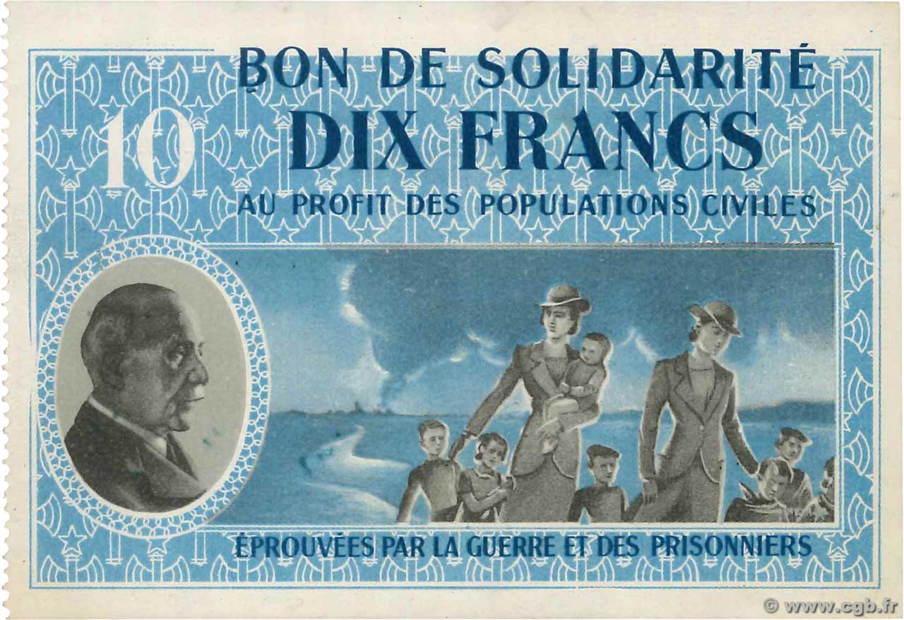 10 Francs BON DE SOLIDARITÉ FRANCE Regionalismus und verschiedenen  1941 KL.07B2 VZ
