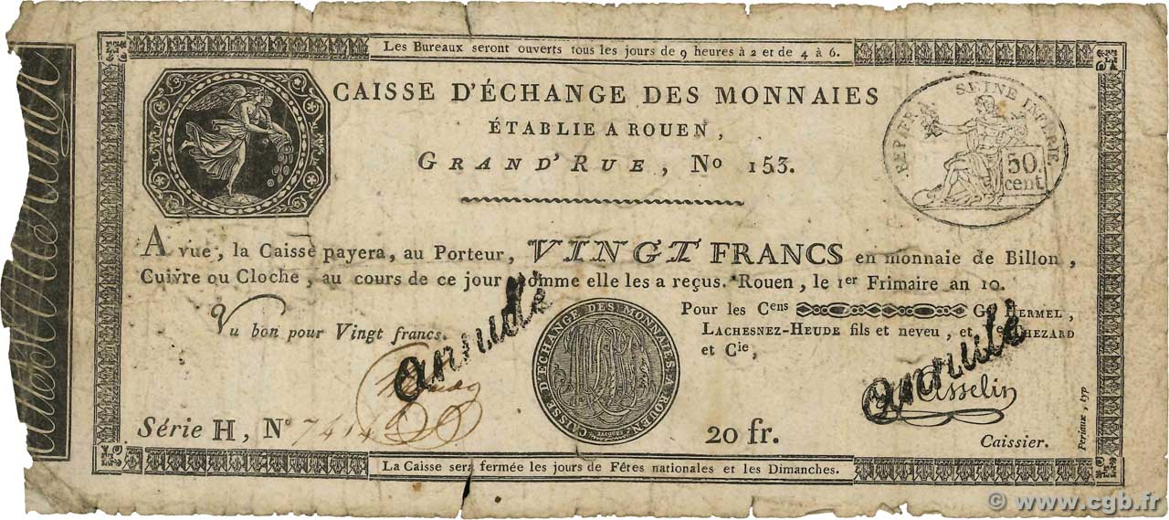 20 Francs Annulé FRANCE  1804 PS.245b pr.B