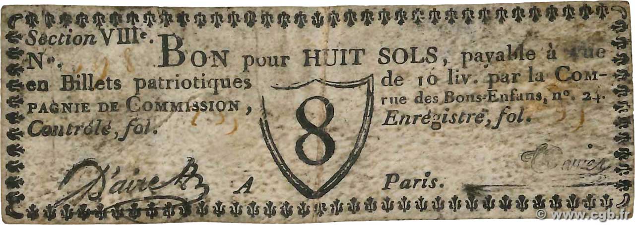 8 Sols FRANCE Regionalismus und verschiedenen Paris 1791 Kc.75.075 S