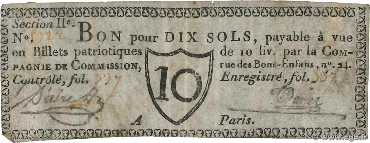 10 Sols FRANCE regionalism and miscellaneous Paris 1791 Kc.75.077 VF