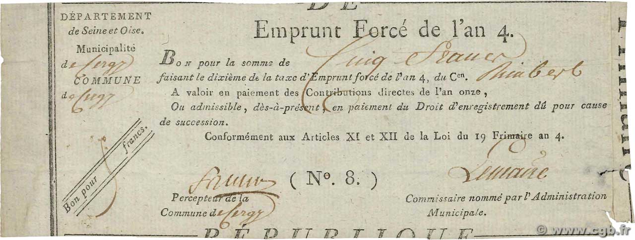 5 Francs FRANKREICH Cergy 1795  SS