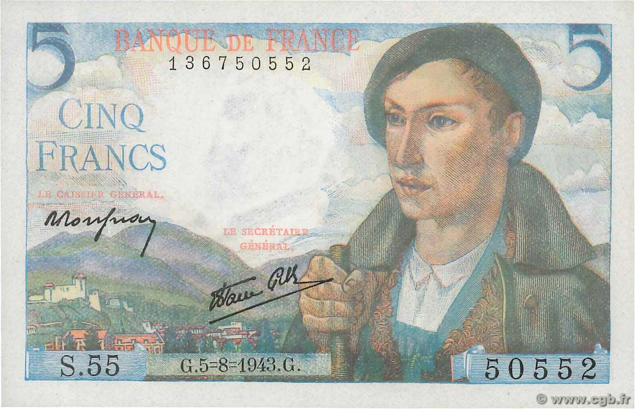 5 Francs BERGER FRANCIA  1943 F.05.03 FDC