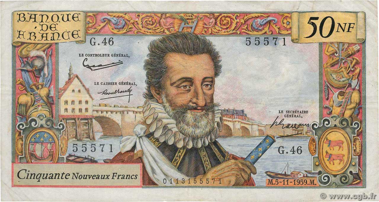 50 Nouveaux Francs HENRI IV FRANCIA  1959 F.58.04 BC