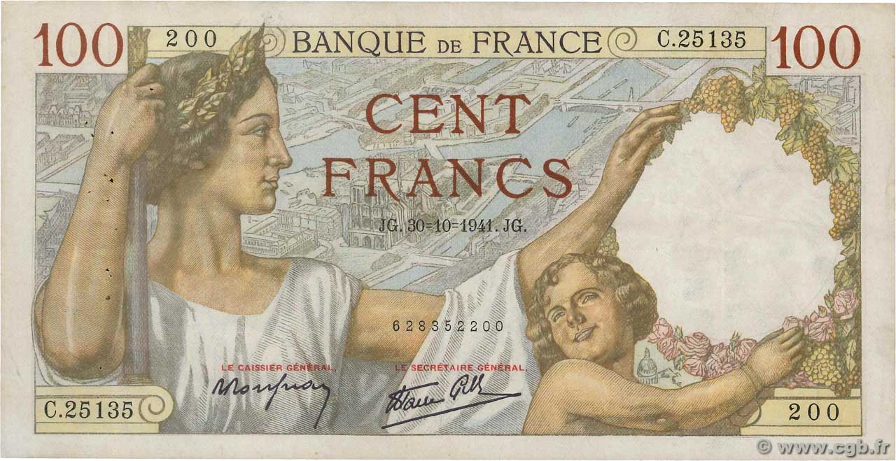 100 Francs SULLY FRANCIA  1941 F.26.59 MBC