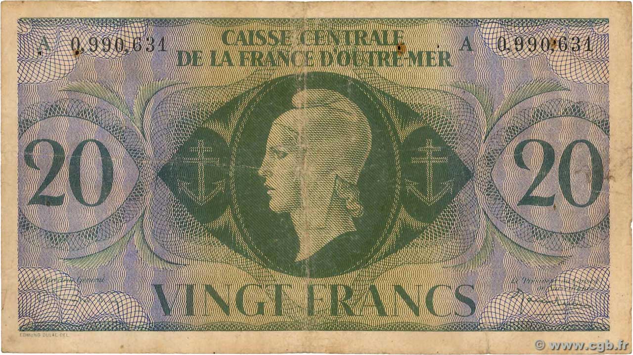 20 Francs AFRIQUE ÉQUATORIALE FRANÇAISE  1943 P.17d B