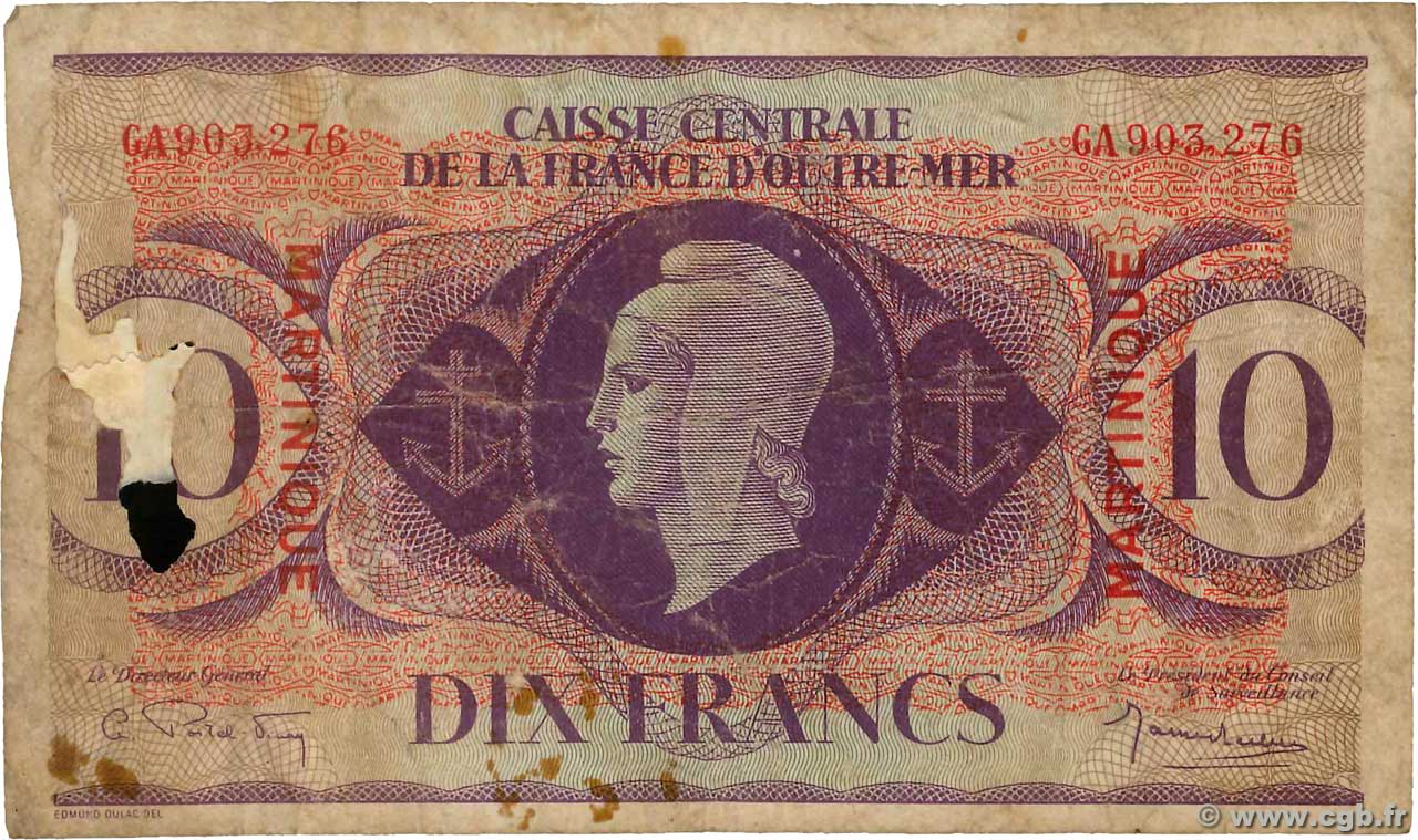 10 Francs MARTINIQUE  1946 P.23 MC