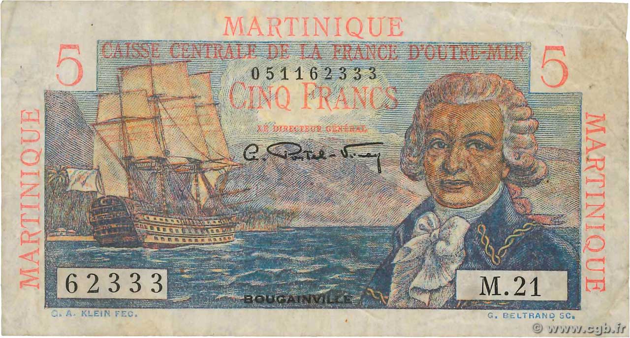 5 Francs Bougainville MARTINIQUE  1946 P.27a S