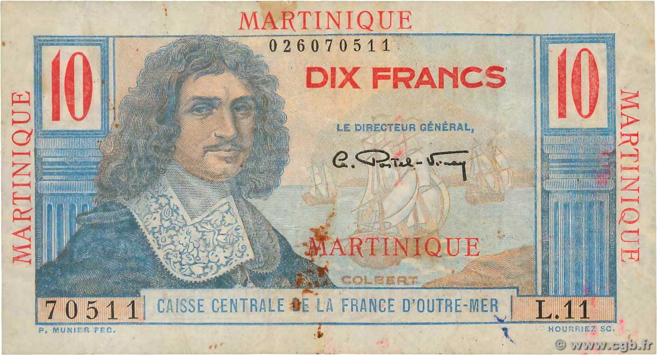 10 Francs Colbert MARTINIQUE  1946 P.28 S