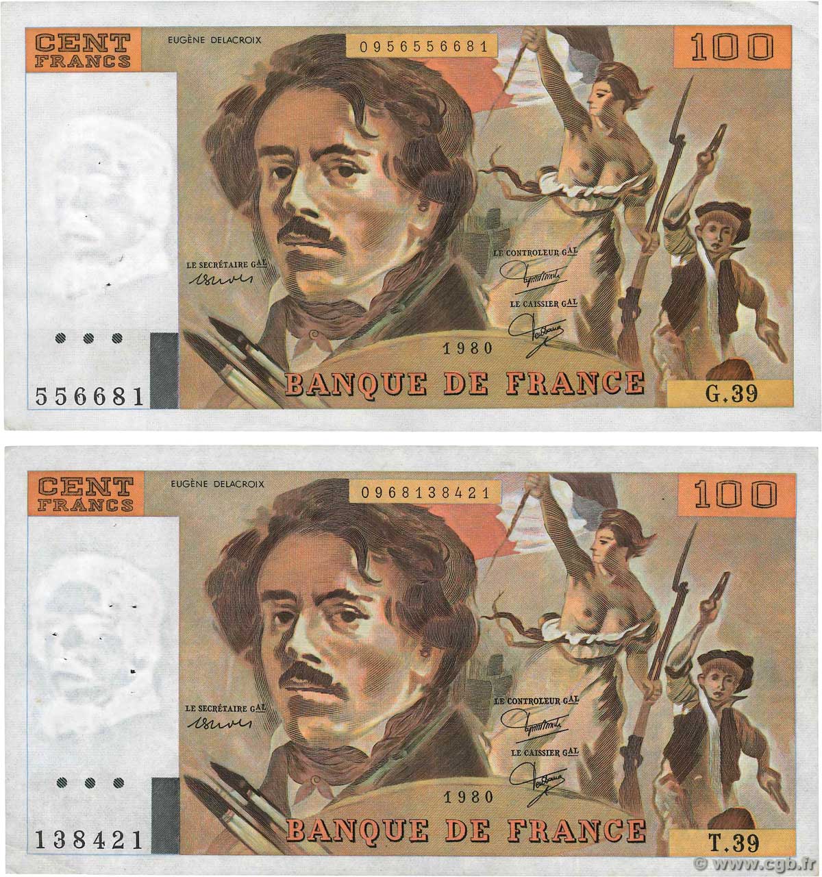 100 Francs DELACROIX modifié Lot FRANCIA  1980 F.69.04b BB