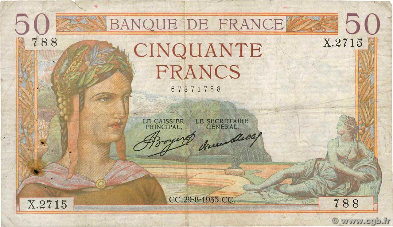 50 Francs CÉRÈS FRANCE  1935 F.17.15 B