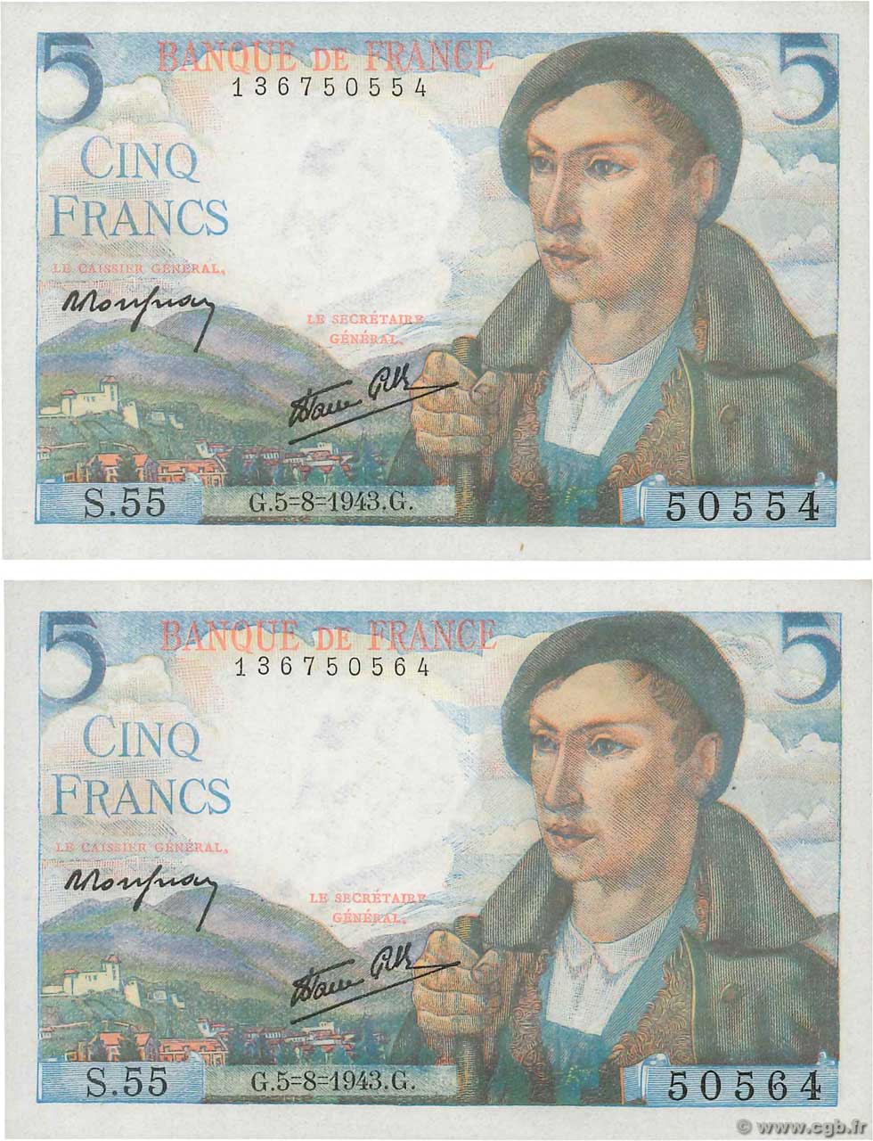 5 Francs BERGER Lot FRANKREICH  1943 F.05.03 ST
