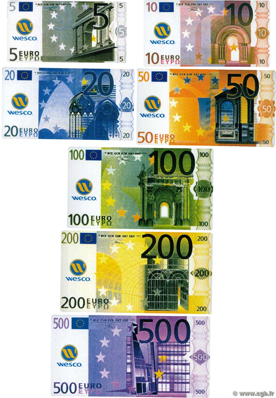 Lot de 7 Billets EUROS Fantaisie  Échantillon FRANCE régionalisme et divers  2001  NEUF