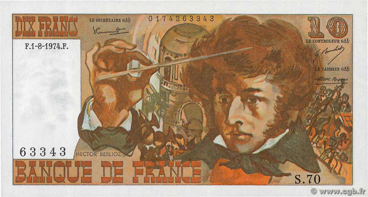 10 Francs BERLIOZ FRANKREICH  1974 F.63.06 fST+