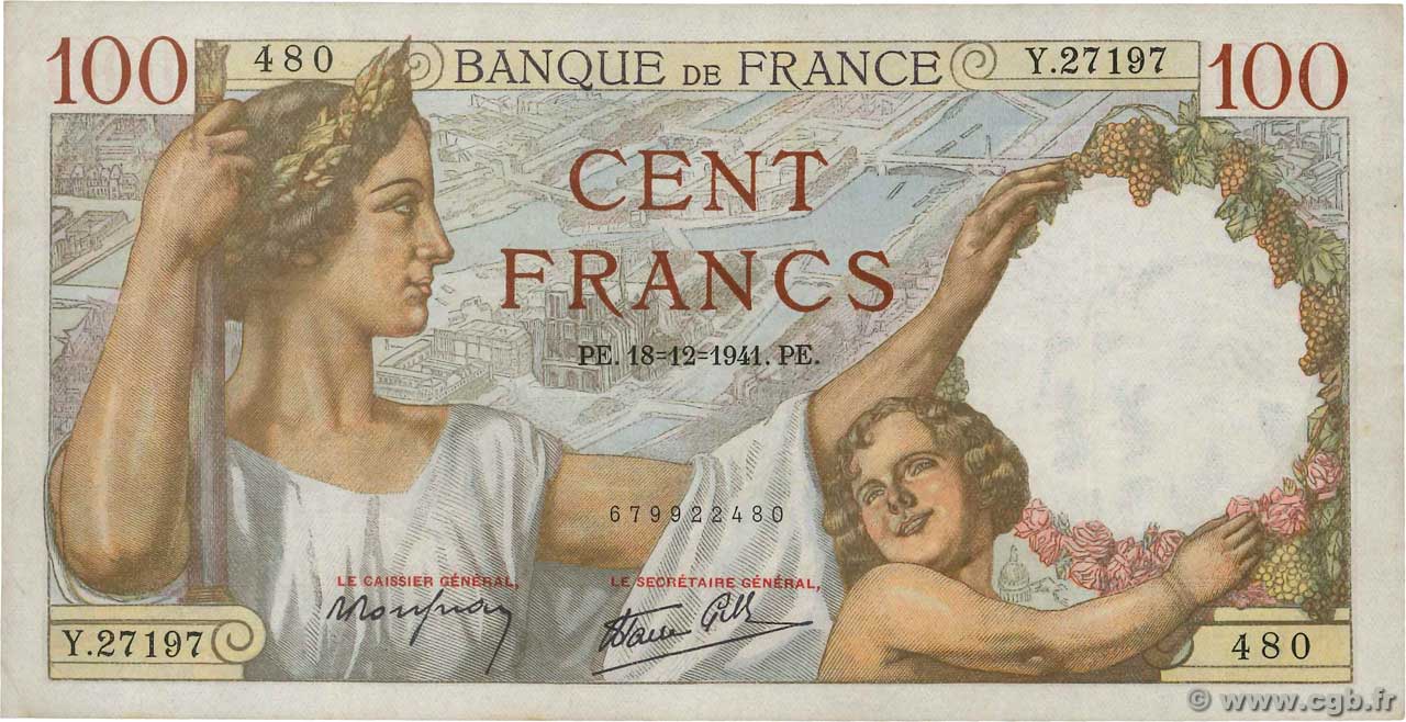 100 Francs SULLY FRANCIA  1941 F.26.63 MBC