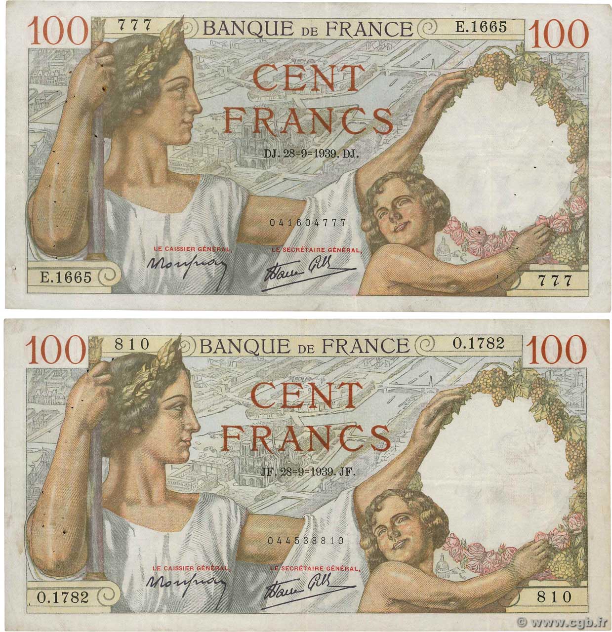 100 Francs SULLY Lot FRANCIA  1939 F.26.07 q.BB