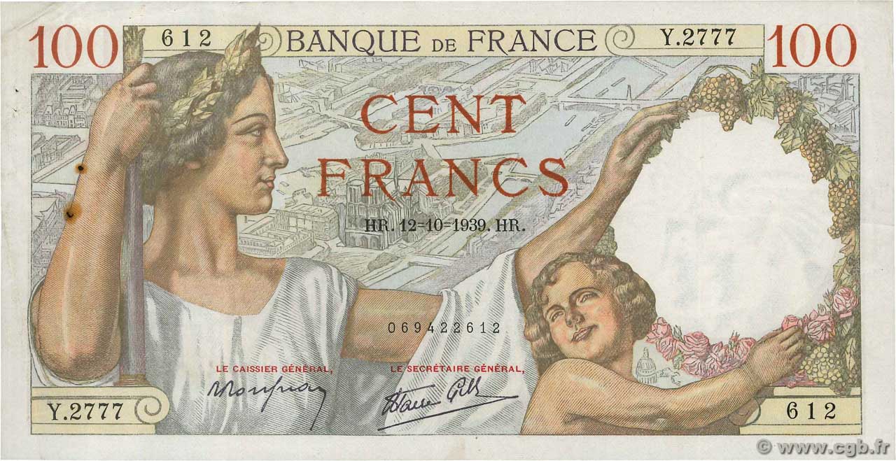 100 Francs SULLY FRANKREICH  1939 F.26.10 SS