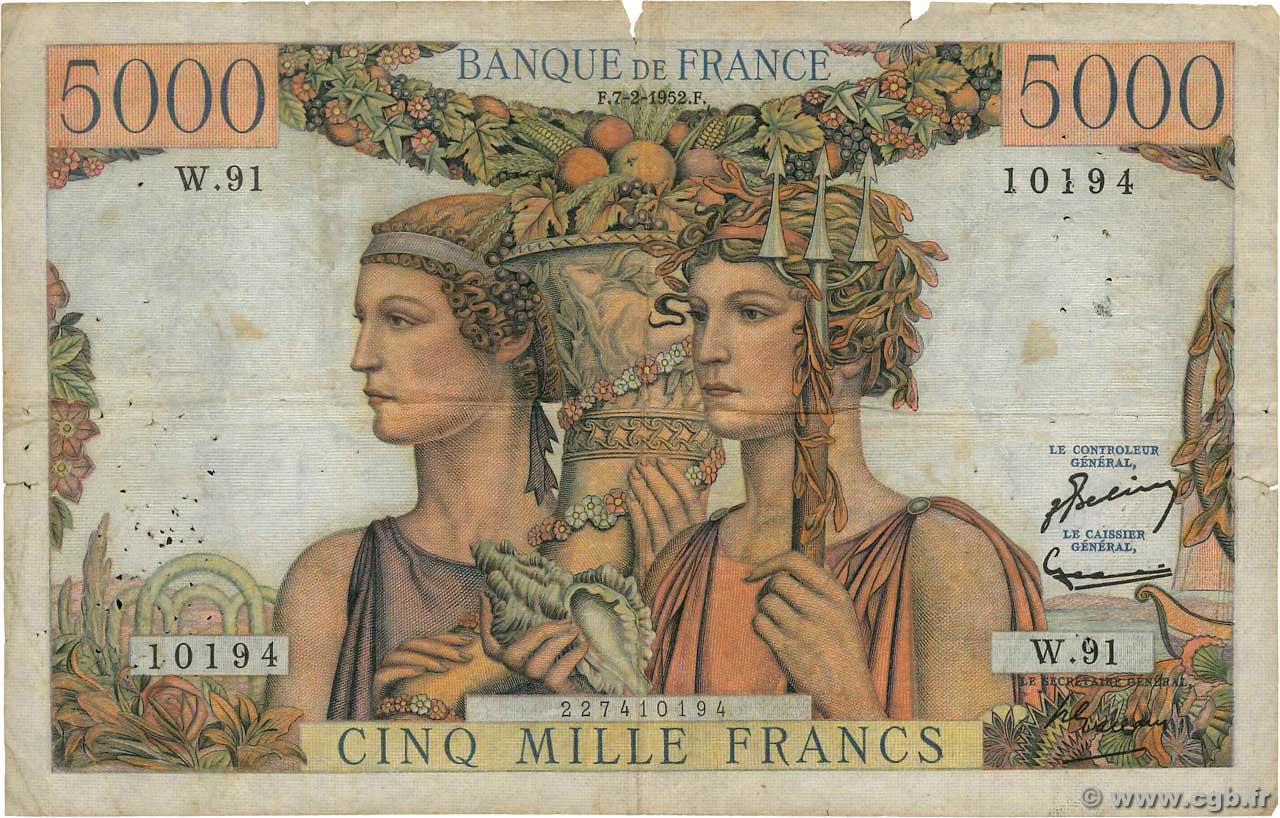 5000 Francs TERRE ET MER FRANCE  1952 F.48.06 B+