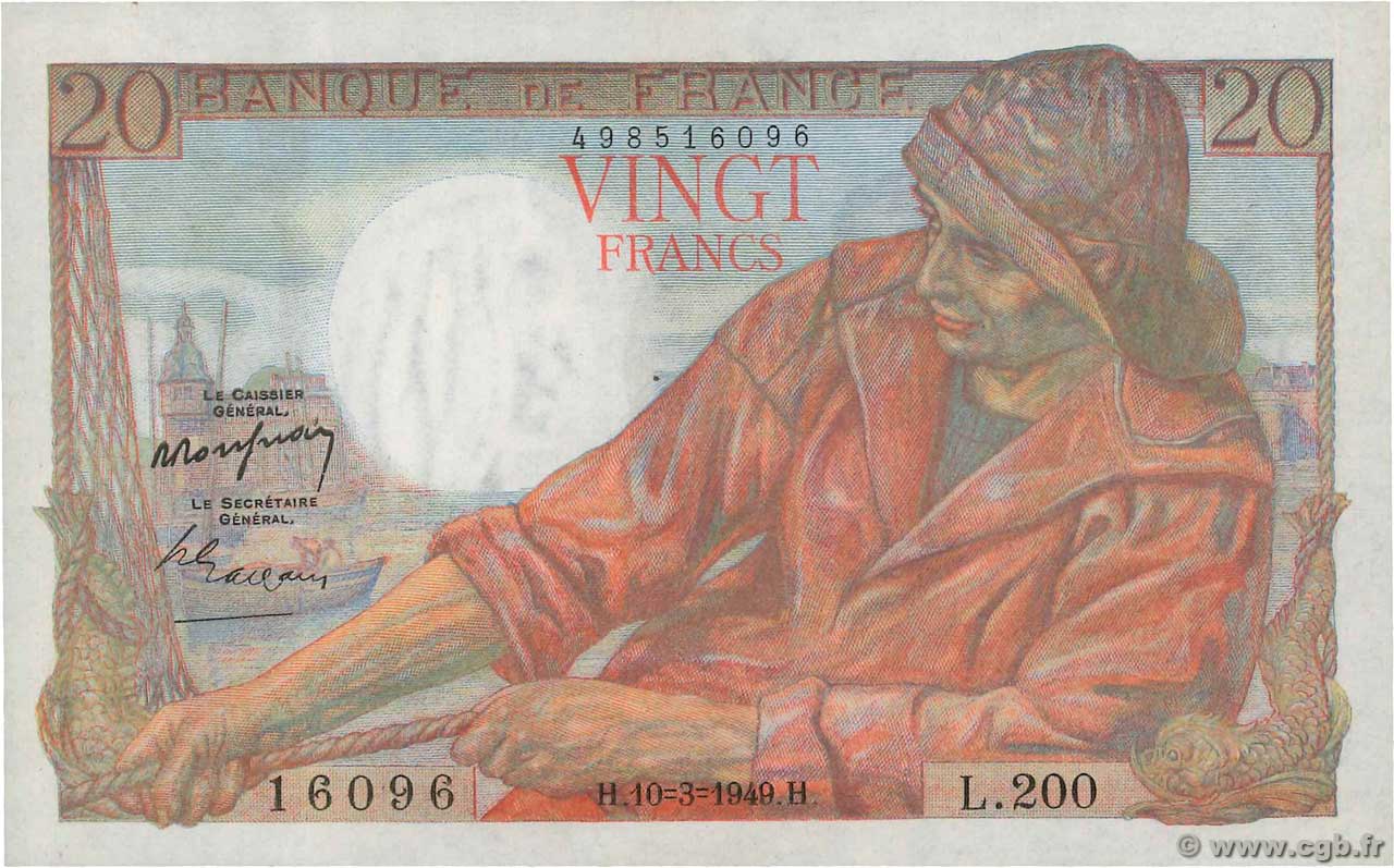 20 Francs PÊCHEUR FRANCIA  1949 F.13.14 q.AU