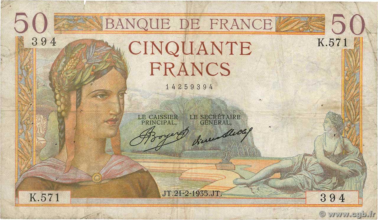 50 Francs CÉRÈS FRANCE  1935 F.17.04 B+