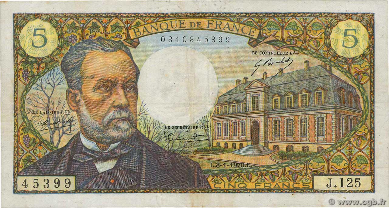5 Francs PASTEUR FRANCE  1970 F.61.12 F+