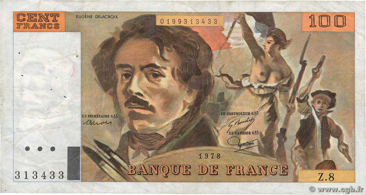 100 Francs DELACROIX modifié FRANCIA  1978 F.69.01e MB