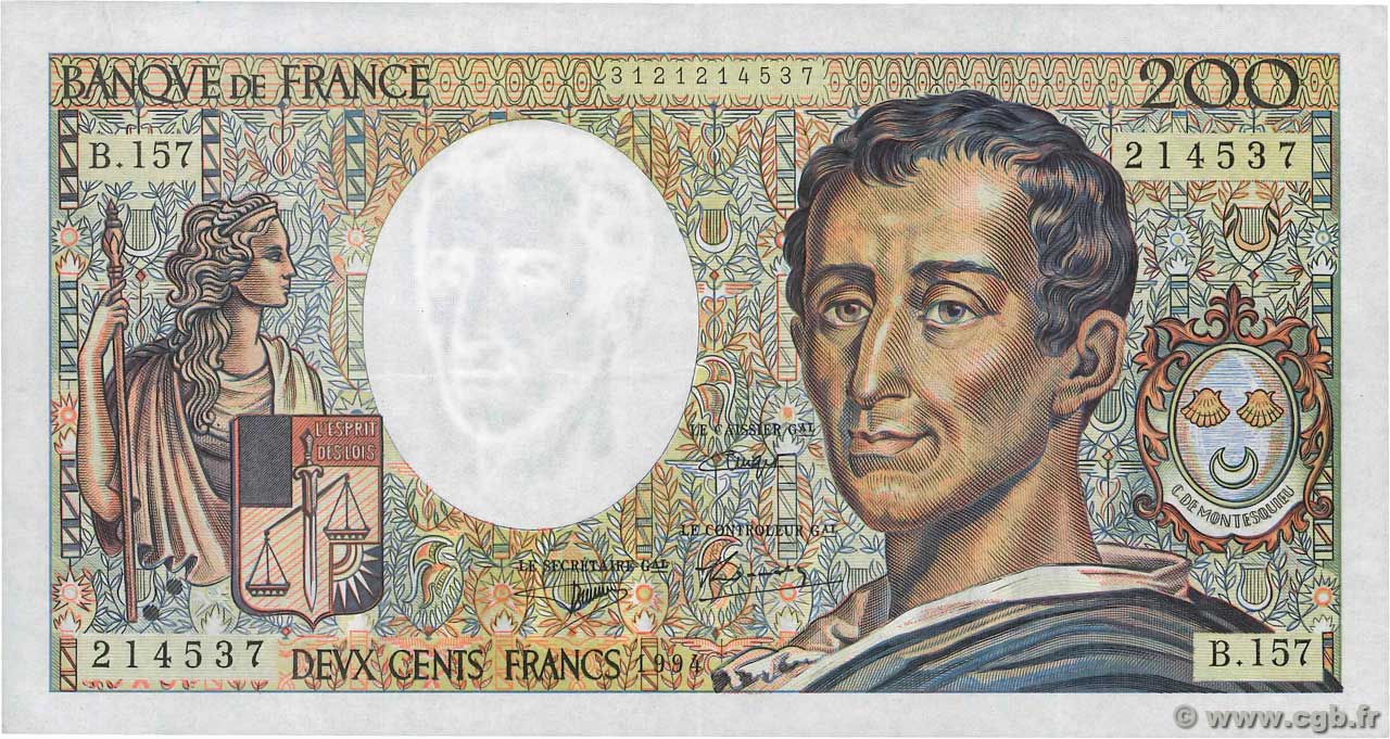 200 Francs MONTESQUIEU Modifié FRANKREICH  1994 F.70/2.01 SS