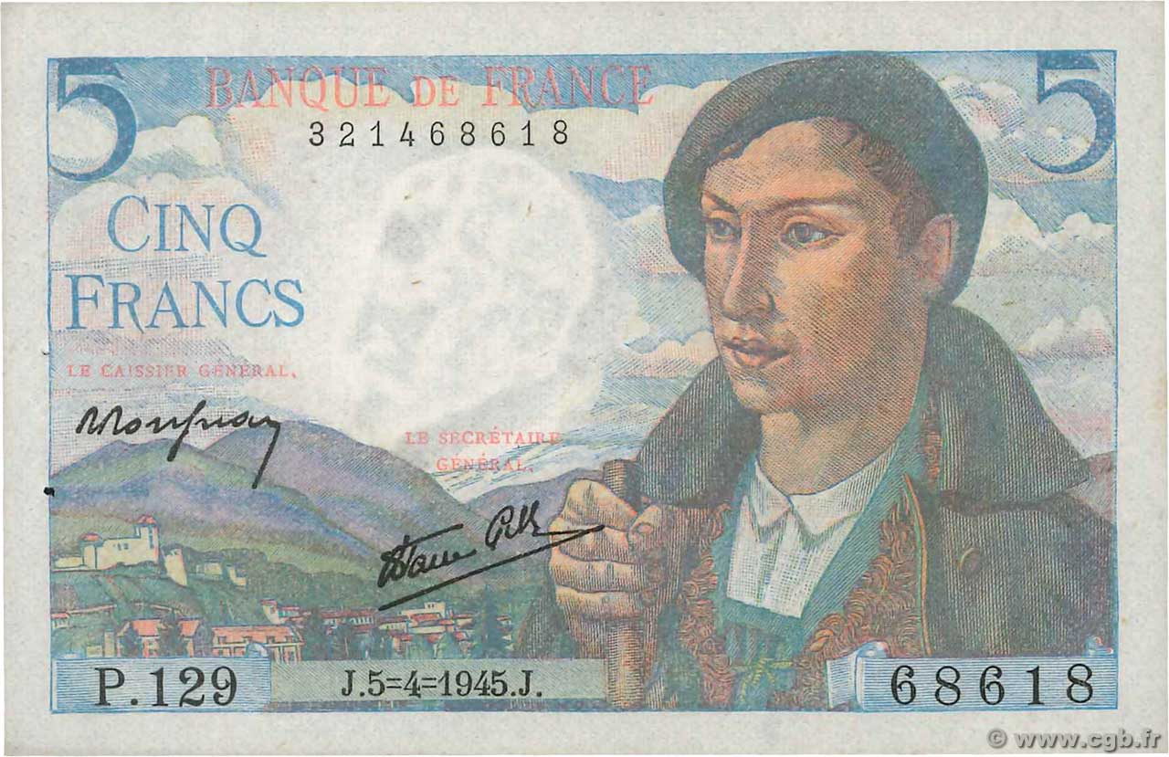 5 Francs BERGER FRANCIA  1945 F.05.06 q.AU