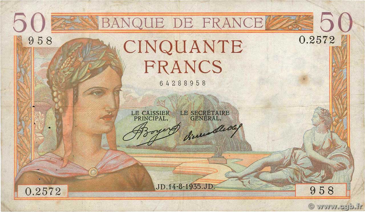 50 Francs CÉRÈS FRANCE  1935 F.17.14 TB