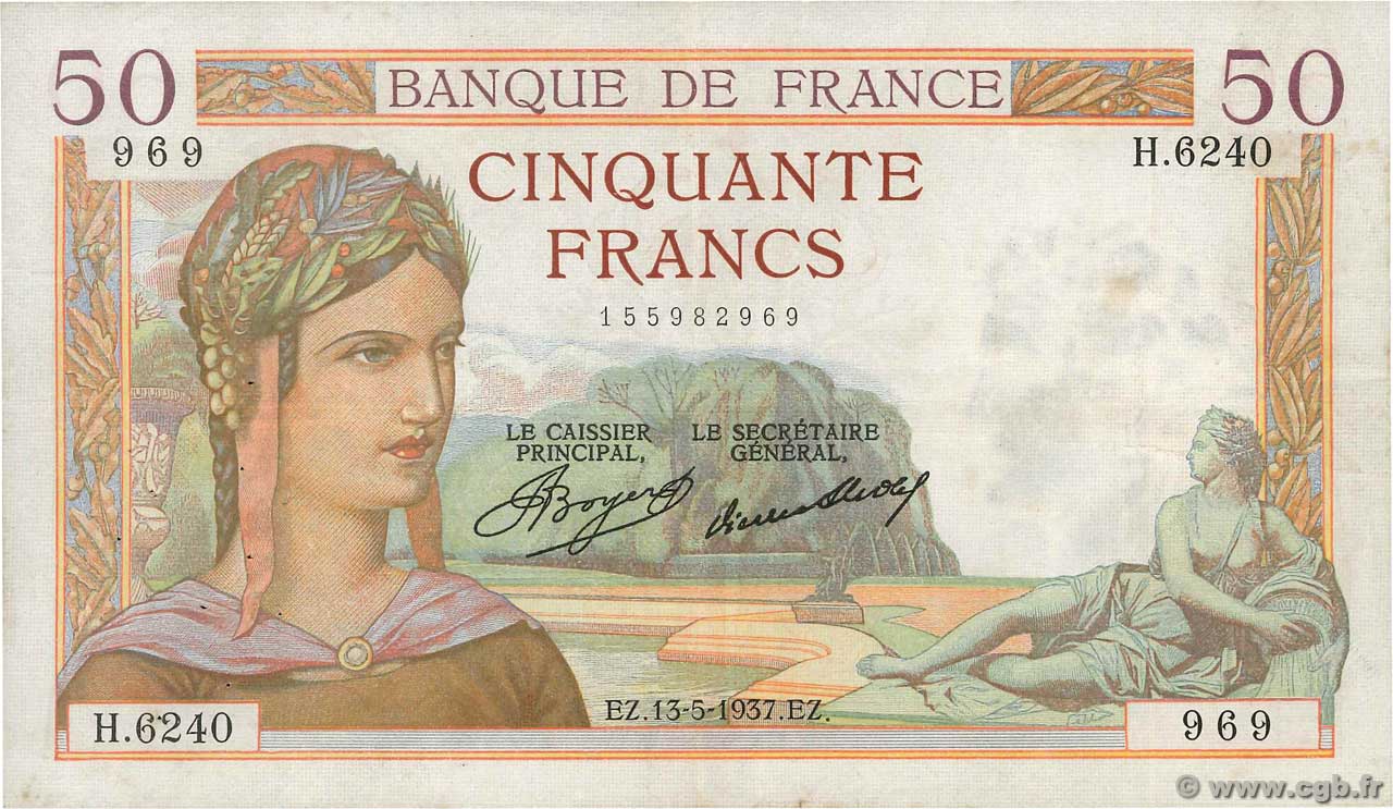 50 Francs CÉRÈS FRANCE  1937 F.17.38 pr.TTB