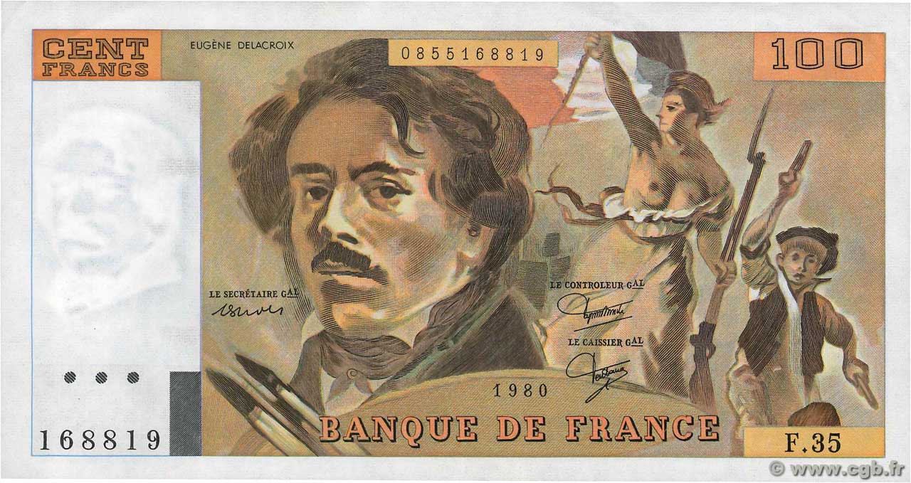 100 Francs DELACROIX modifié FRANCIA  1980 F.69.04b SPL